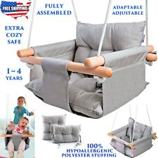 BABY KID HANGING SWING SEAT EXTRA COZY CANVAS WOOD CHAIR ADJUSTABLE HYPOALLERGIC