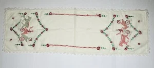 Vtg Cross Stitch Dresser Table Scarf Runner Embroidery Horse Carriage 40X13 Lace - Picture 1 of 7