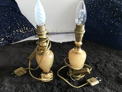 Ancienne paire de pieds de lampe en marbre onyx. Art déco.  - Photo 1/4