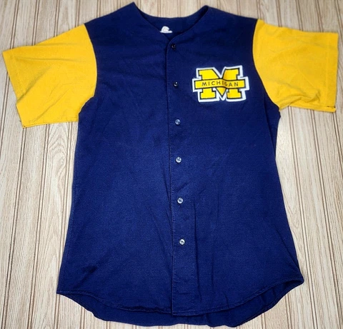 vtg 80s Majestic Michigan Wolverines Button Up Shirt Jersey L Majesty 50/ USA Cover