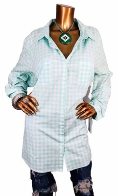Camisa Croft & Barrow 3X Plus Top Nueva con Etiquetas $40 A Cuadros Verde Menta Blanca Abotonada LargaSl Foto 1 de 4
