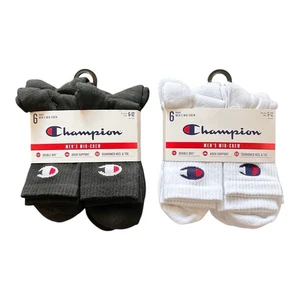 Paquete de 2 calcetines Champion para hombre tripulación media 12 pares blanco y negro talla 6-12 - Imagen 1 de 4