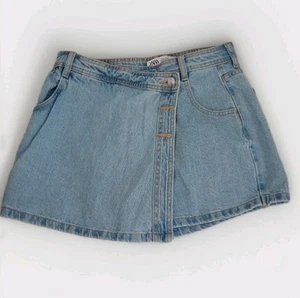 Zara Denim Skort Womens Skirt 30 Asymmetrical Waistband Light Wash Shorts Mini - Picture 1 of 11