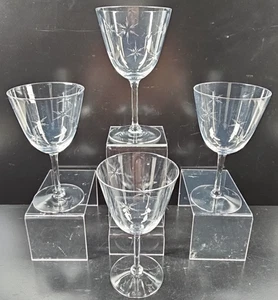 4 Seneca Celeste Water Goblets Set Vintage Clear Starbursts Cut Stemware MCM Lot - Picture 1 of 24