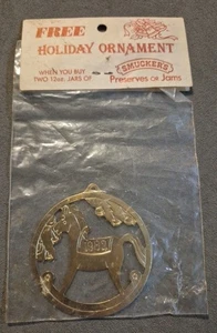 1982 Smuckers Jams Preserves Christmas Ornaments Rocking Horse NOS Vintage - Picture 1 of 6