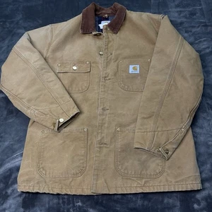 Vintage Carhartt Chore Coat Jacket Blanket Lined Brown USA Made Size Large - Picture 1 of 8
