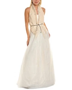 Brunello Cucinelli Leather Vest Silk-Blend Gown Women's M - Picture 1 of 5