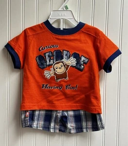 VTG Y2K Curious George ‘Having Fun’ T-Shirt Size 18M Rare Embroidered Orange HTF - Picture 1 of 9