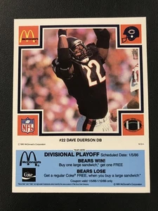 1985 McDonald's Chicago Bears Dave Duerson Blue w/ Tab HIGH GRADE - Picture 1 of 2