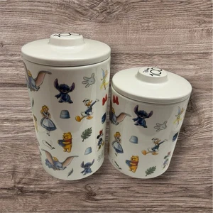 2 New Disney Ceramic Cookie Jars Canisters W/Lids  Alice Pooh Stitch Mickey - Picture 1 of 5
