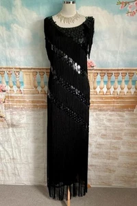 Fringe Dress 12 Phase Eight Black Sequin Long Annabeth Gatsby Flapper Evening - Picture 1 of 6