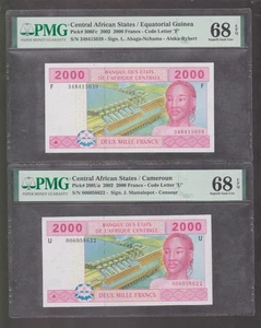 C A S 2 X 2000 FRANCS -P#208Ua,508Fc - CODE (F&U)CAMERON-EQU.GUINEA-PMG68 UNC - Picture 1 of 2