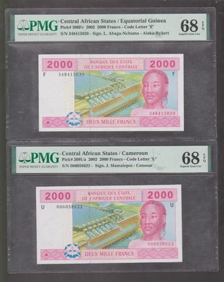 C A S 2 X 2000 FRANCS -P#208Ua,508Fc - CODE (F&U)CAMERON-EQU.GUINEA-PMG68 UNC - Image 1 of 2
