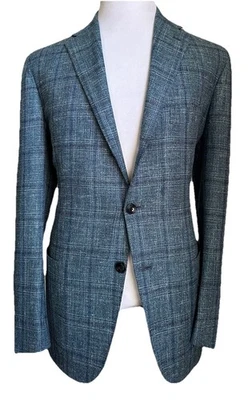 Jaqueta masculina Kiton nova US$ 7995 blazer xadrez azul 44R EUA/54R UE - Imagem 1 de 4