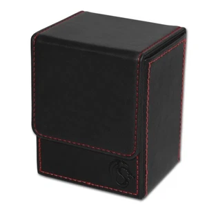 Deck Case LX | Holds 80 Sleeved Gaming Cards | Black Leatherette with Red Sti... - Picture 1 of 1