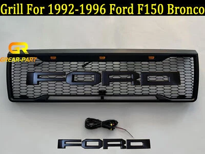 Rejilla para Ford F150 Bronco 1992-1996 capó delantero parrilla con LED y letras negro Foto 1 de 4