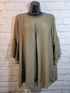 Forgotten Grace Tunic Top Womens Small S Green Flowy Blouse 3/4 Bell Sleeve - Picture 1 of 5