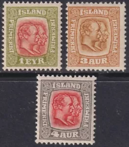 ISLANDIA Sc# 71-3 VLH - 1er 3 VALORES en CONJUNTO - REYES CRISTIANOS IX, FREDERICK VIII - Imagen 1 de 1