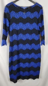 Tiana B Blue and Black Lace lined Body Con Dress Size 16 - Picture 1 of 8