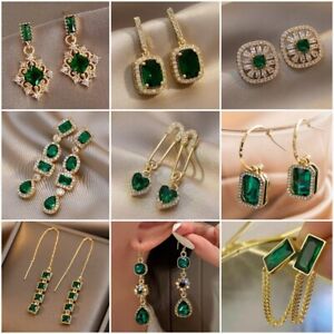 Luxury 18k Gold Cubic Zirconia Ear Stud Drop Earrings Women Wedding Jewelry Gift