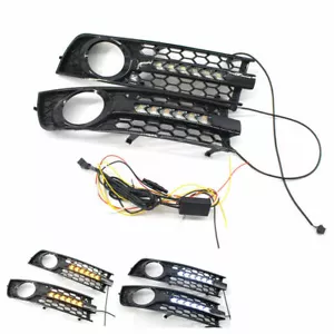 For Audi A4 B6 01-05 Honeycomb Front Bumper Lower Grilles Flowing LED Fog Light# - Picture 1 of 6