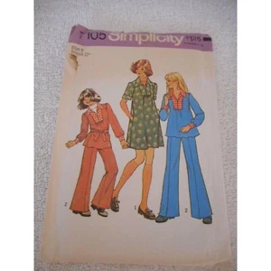 Abito vintage anni 70 Simplicity taglia 8 taglio 7105 top e pantaloni fantasia busto 27 - Foto 1 di 2