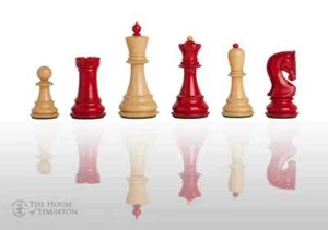 The Zagreb '59 Chess Set - Pieces Only - 3.875" King - Red & Natural Lacquered - Picture 1 of 11