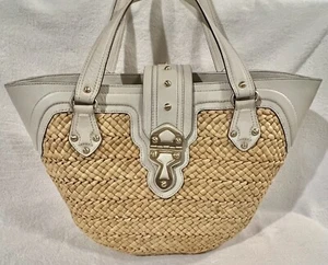 Michael Kors Straw & White Leather Large Purse. 2 Stains Pls See Photos - Picture 1 of 8