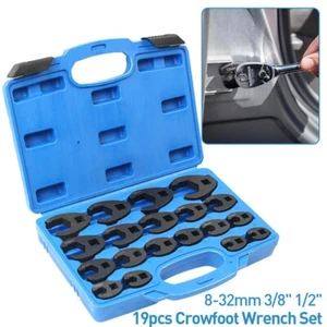 19x Crowfoot Wrench Set Metric Crows Foot 8-32mm Flare Nut Wrench Set Tool Kit - Picture 1 of 16