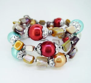 Brazalete Joyería con Cuentas de Vidrio Cáscara de Abulón Natural - Imagen 1 de 7