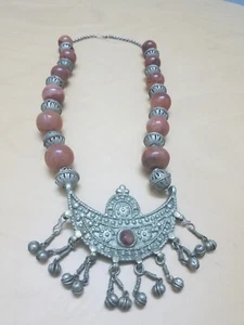 Vintage Silber Jemenit Beduinen Halskette Handarbeit mit Achat Stein 228 G - Bild 1 von 9