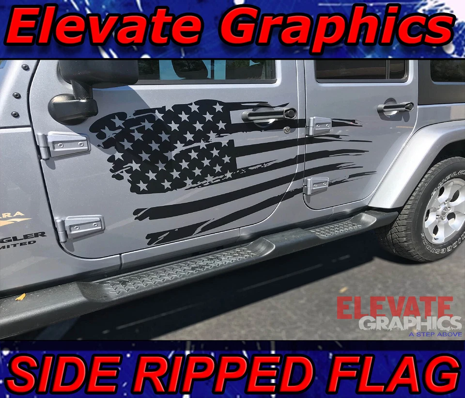 2007-2026 Fits Jeep Wrangler Stripes Side Ripped Flag 3M Graphics Decal Stickers - Imagem 1 de 4