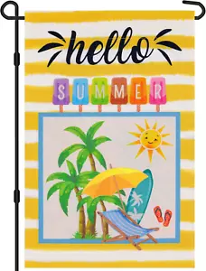 Hello Summer Garden Flag 12X18 Inch, Colorful Popsicle Coco Double Sided Holiday - Picture 1 of 6