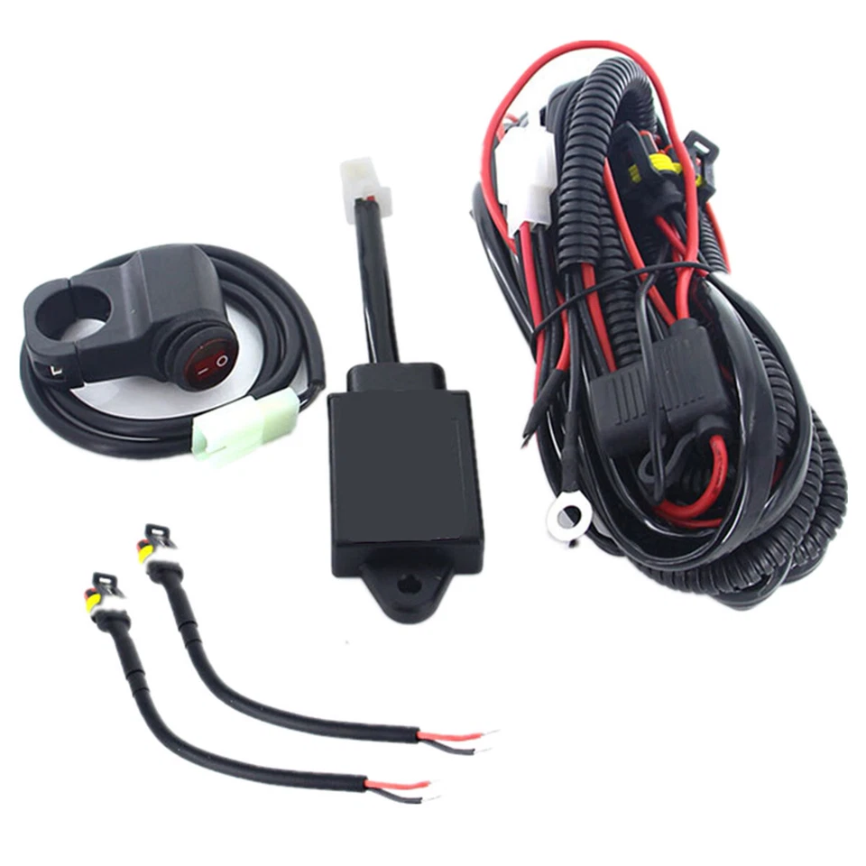 Motorcycle Wiring Harness Kit Switch Relay Fog Light Spotlight Flasher Control - Image 1 of 4