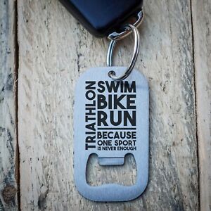 Triathlon Swim Bike Run Stainless Steel Key Ring Bottle Opener