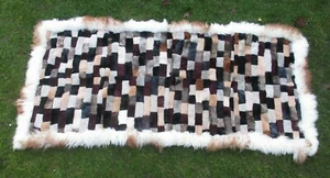 ECHTER NATUR ÖKO SCHAFFELLTEPPICH PATCHWORK TEPPICH FELL 180 x 90 CM WEIß-BRAUN - Bild 1 von 2