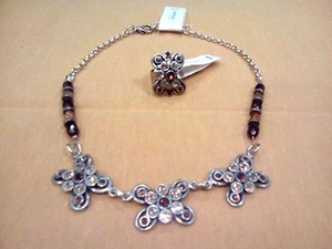  COLLANA GIROCOLLO + ANELLO REGOLABILE TALISMANO BIJOUX CON ELEMENTI COLORATI. - Picture 1 of 1