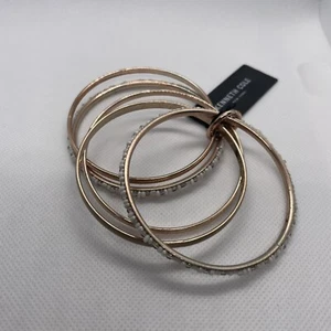Kenneth Cole Bangle Bracelets A Set Of 5 Gold Tone Beaded 7.25” - Picture 1 of 6