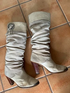 Vintage 70’s Zodiac Suede Western Slouch Boots Heeled Cottage Cowboy Cowgirl 8.5 - Picture 1 of 11