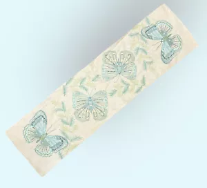 PIER 1 Butterfly TABLE RUNNER~ EMBROIDERED & Embellished w/ Beads Blue Green - Picture 1 of 7