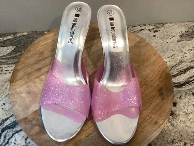 En muy buen estado No Boundaries Cindella Pink Glitter Mules Tacones Y2K Wo’s 12 Hombres’s 10.5 Drag Foto 1 de 4