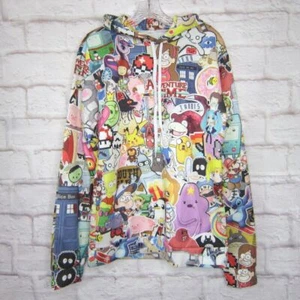 RARE Retro 90s Cartoon Network Anime All Over Print Graphic Pullover hoodie sz M - Picture 1 of 7