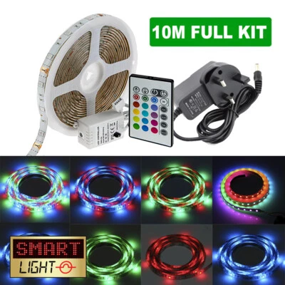 10M 600 LED RGB SMD Light Strip Tape 12V+Remote Control + Adapter Kit XMAS Party - Image 1 of 4