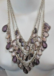 Signed CHICO'S Multi-Strand Purple Waterfall Bib Necklace 24" - Picture 1 of 4