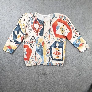 Womens Bohemian Sweater Large Southwestern Aztec Beaded 3/4 Sleeve Pullover - Picture 1 of 11