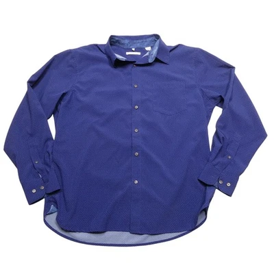 Campia Moda Shirt Mens Large Blue Micro Print Long Sleeve Button Front Stretch - Image 1 of 4