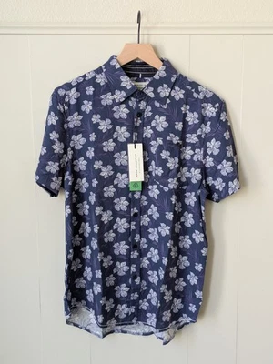 NWT Size M Sustainable Fibers Report Collection Collard Shirt Dark Blue Floral - Image 1 of 4