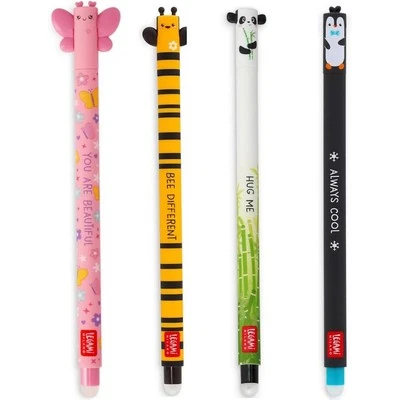 LEGAMI 4er Set Gel Stifte Schreiber Schmetterling Panda Pinguin Biene löschbar