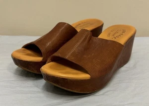 KORK EASE Greer Brown Leather Wedge Slides Sandals Women SZ 7M - Picture 1 of 11