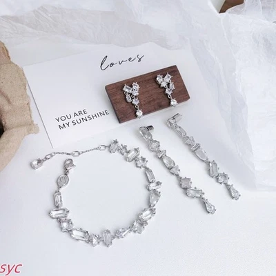 New in box Gema Bracelet Earrings Asymmetric Design Mixed Cutting Rhodium Plated - Image 1 of 4